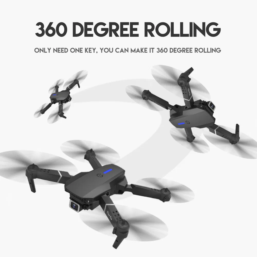 2.4G 4-Channel LED RC Quadcopter Remote Control Mini Drone for Kids with CE (E88-Black 1080P)