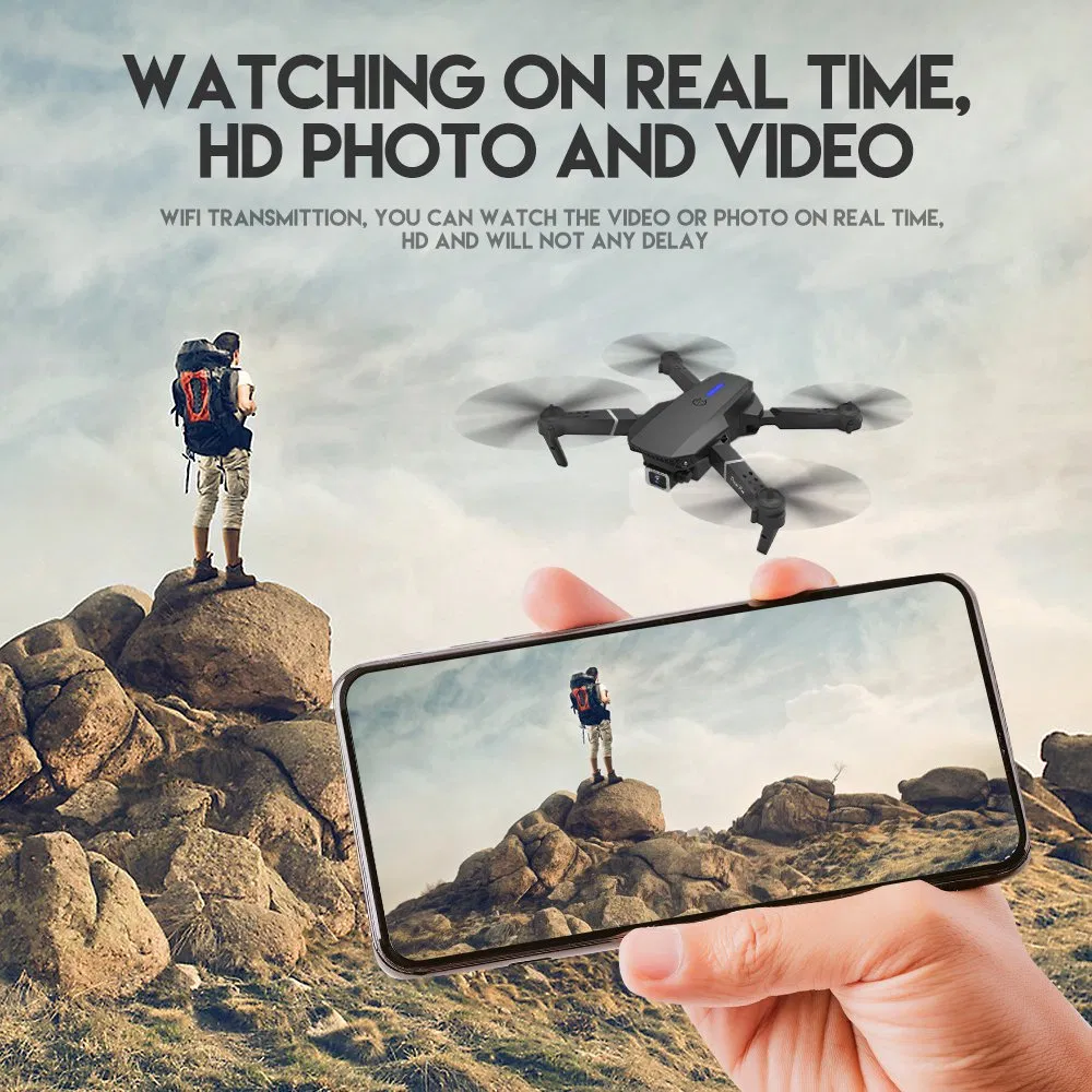 2.4G 4-Channel LED RC Quadcopter Remote Control Mini Drone for Kids with CE (E88-Black 1080P)