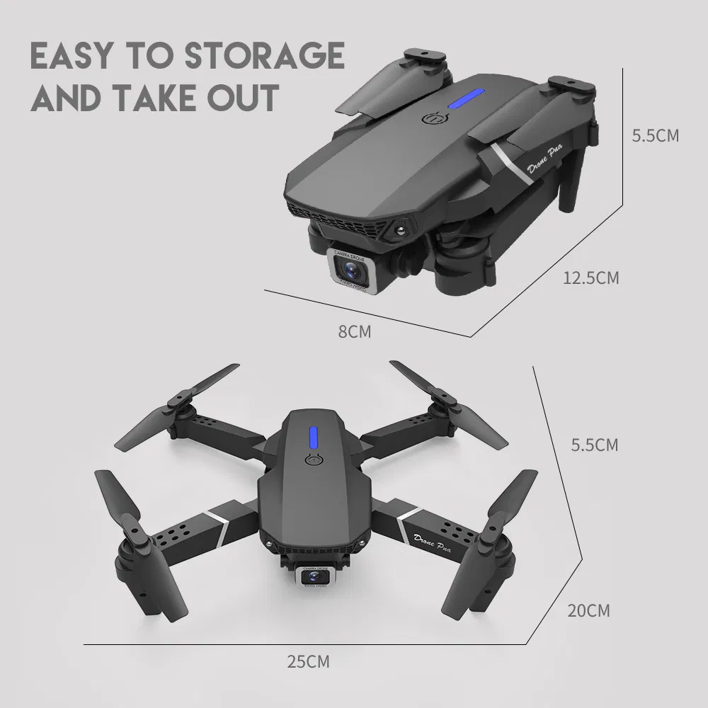 2.4G 4-Channel LED RC Quadcopter Remote Control Mini Drone for Kids with CE (E88-Black 4K)