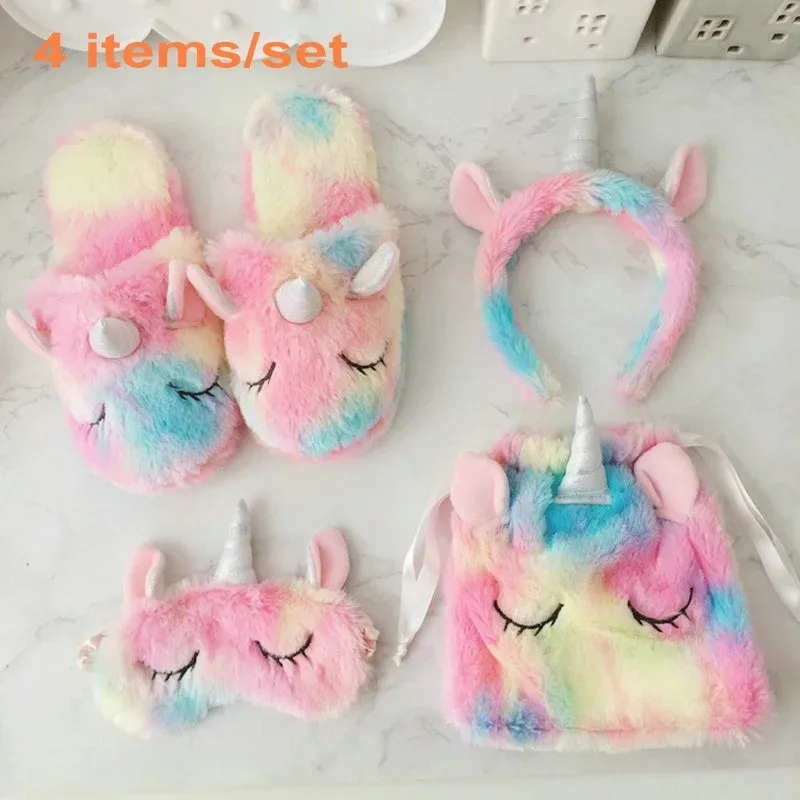 4PCS/Set Cute Rainbow Plush Unicorn Toy Ice Cream Colorful Unicorn Horn Party Headband Sleeping Eye Mask Toys