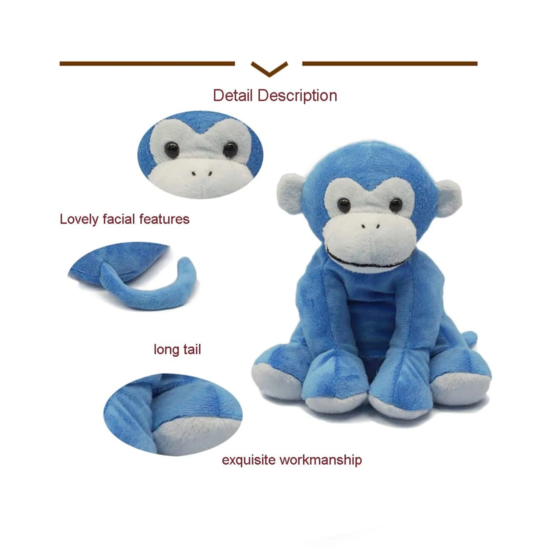 Blue Novel Sitting Animal Stuffed Plush Soft Monkey Kids Toy
