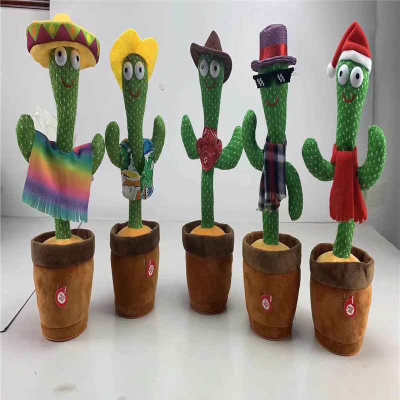 Christmas Cactus Plush Toy Electronic Shake Dancing Toy with The Song Plush Cute Dancing Cactus Early Childhood Talking Cactus