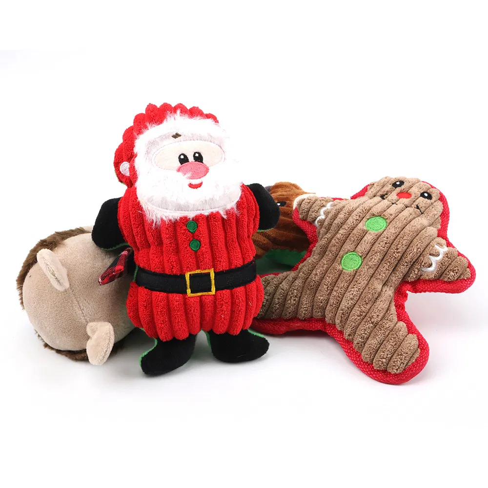 Christmas Pet Dog Santa Claus/Reindeer/Gingerbread Man Chew Squeaker Soft Stuffed Plush Toys