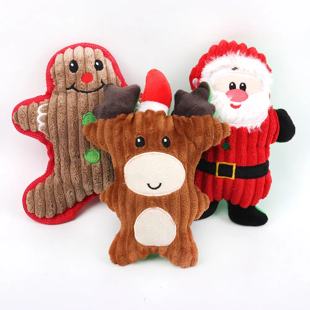 Christmas Pet Dog Santa Claus/Reindeer/Gingerbread Man Chew Squeaker Soft Stuffed Plush Toys