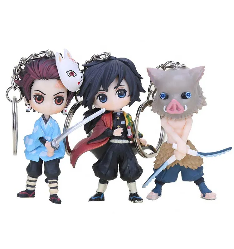 Demon Slayer Kimetsu No Yaiba PVC Toy Keychain Cosplay Anime Nezuko Tanjirou Zenitsu Action Figures Toys Keyring