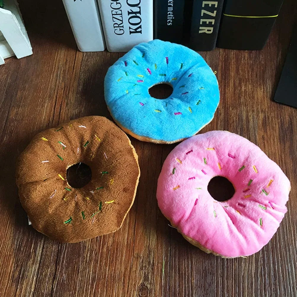 Dog Chew Soft Plush Donut Shaped Squeaking Sound Pet Toy