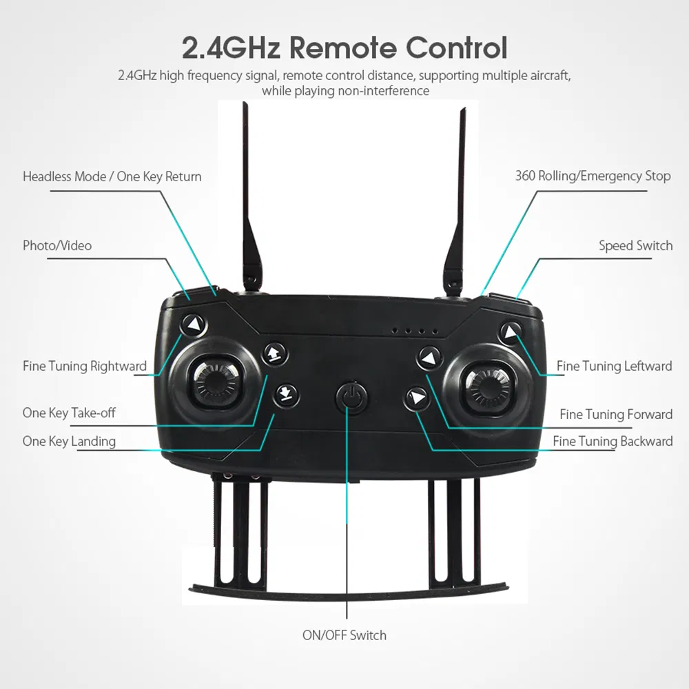 E58 Black Foldable Quadcopter RC Drone with 0.3MP/2.0MP/5.0MP Camera (E58-1080P-box)