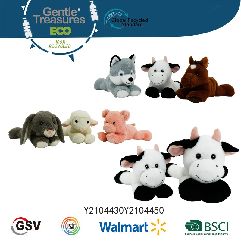 Eco Animals Cow Pig for Kid Recycled Soft Plush and Stuffed Toy