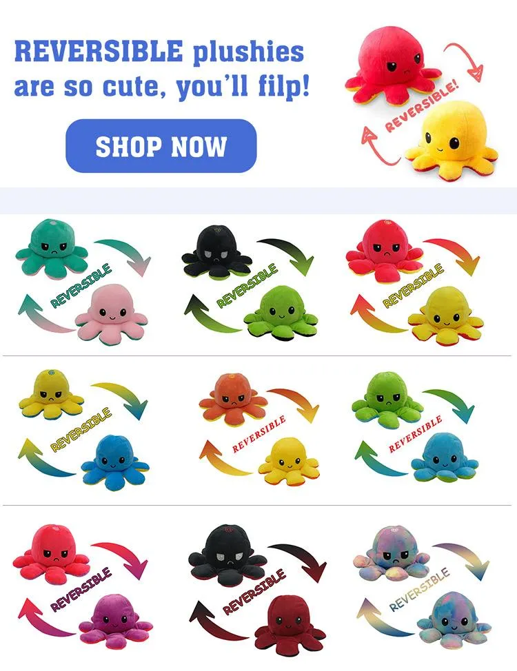 Factory Direct Sale 15cm Reversible Turnover Octopus Cat Cartoon Reversibles Animal Plush Doll Flip Dog Plush Toy