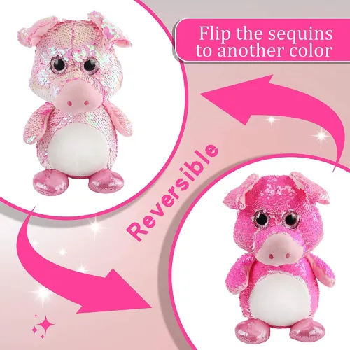 Flip Sequin Pink Pig Stuffed Farm Animals Sparkle Reversible