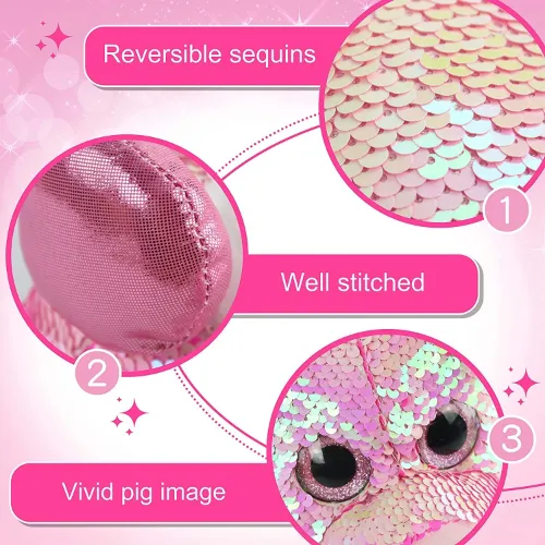 Flip Sequin Pink Pig Stuffed Farm Animals Sparkle Reversible