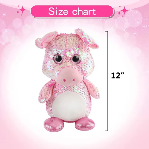 Flip Sequin Pink Pig Stuffed Farm Animals Sparkle Reversible