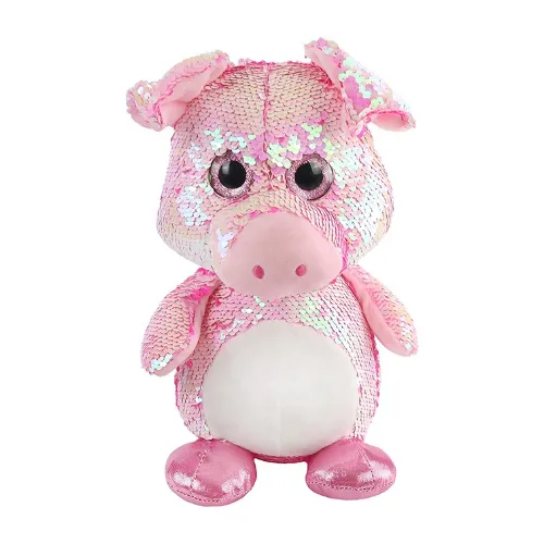 Flip Sequin Pink Pig Stuffed Farm Animals Sparkle Reversible