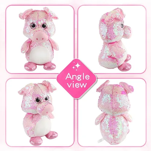 Flip Sequin Pink Pig Stuffed Farm Animals Sparkle Reversible