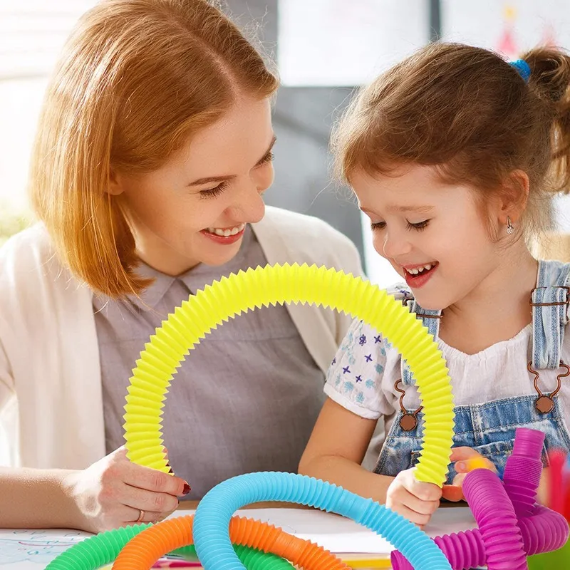 Hot Sale Educational Colorful DIY Stress Relief Learning Fidget Pipe Sensory Pop Play Tubes Toys for Kids