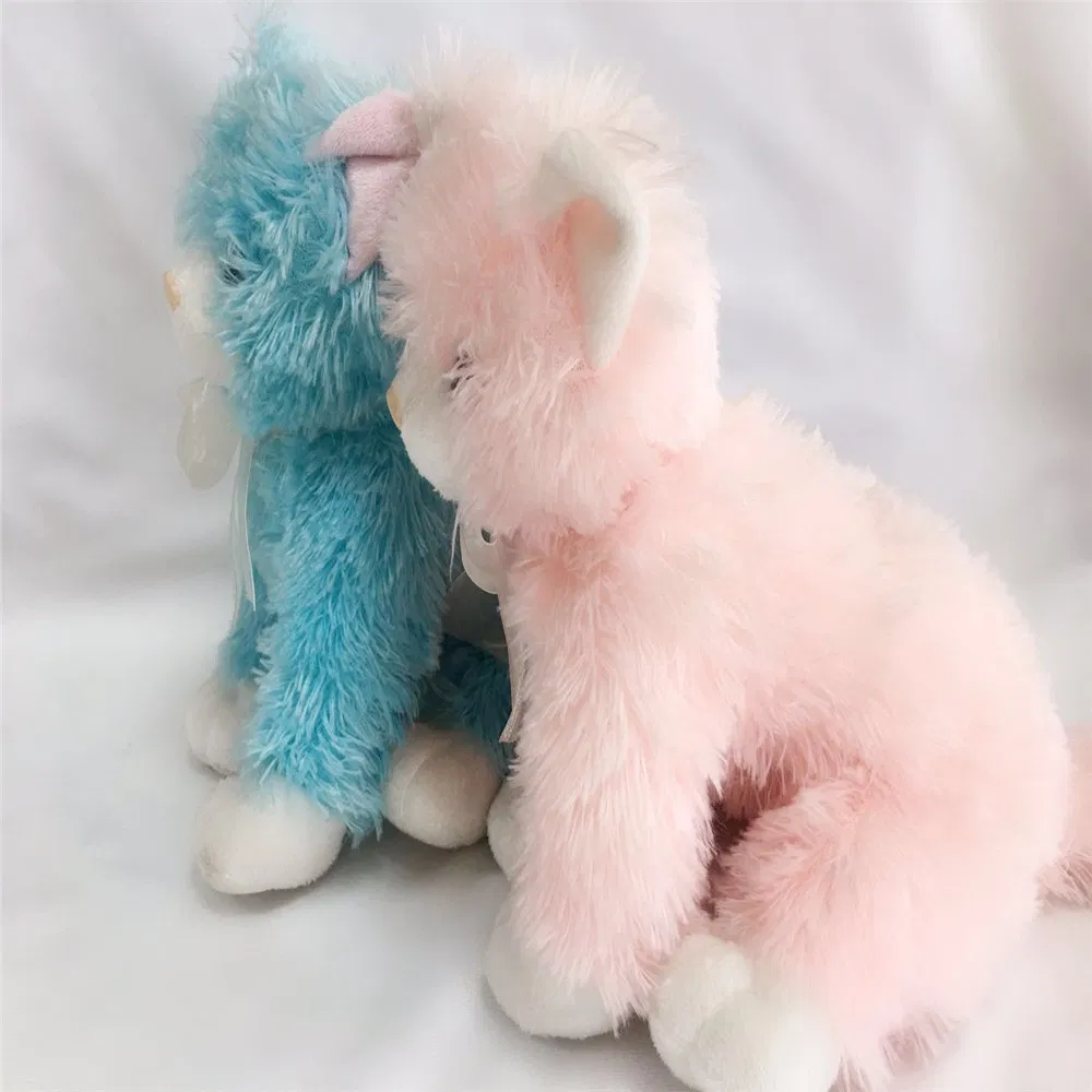 Hot Sale Stuffed Plush Animal Cute Twins Cats in Blue an Pink Bowknot