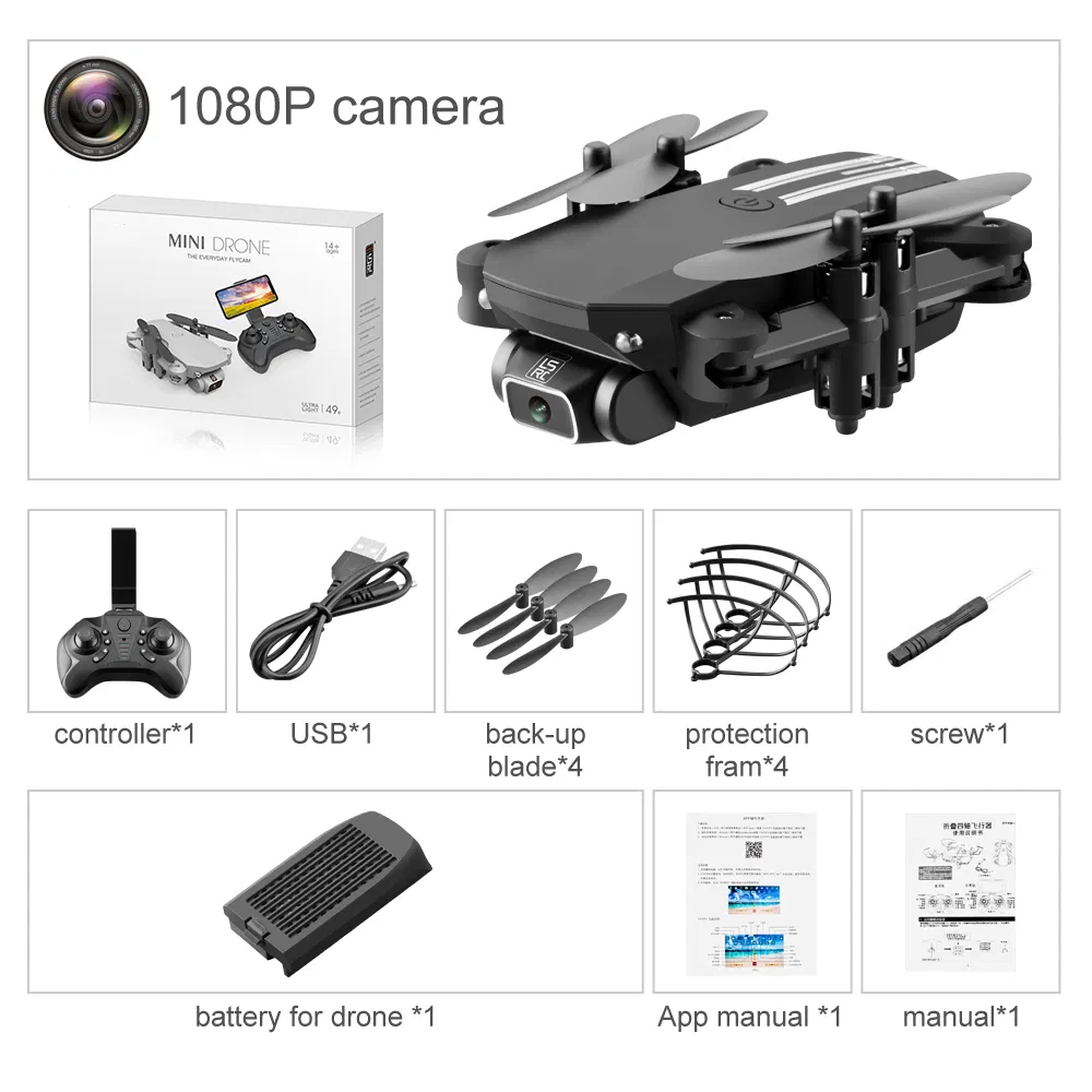 Mini WiFi Fpv with 0.3MP/5.0/4kmp HD Camera Altitude Hold Mode Foldable Quadcopter RTF RC Drone for Kids with CE (MINI-Black-1080P-box)