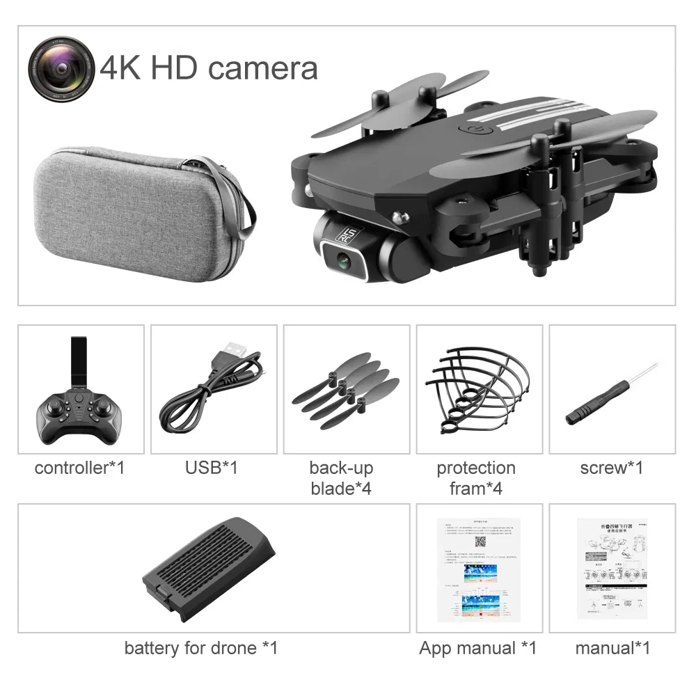 Mini WiFi Fpv with 0.3MP/5.0/4kmp HD Camera Altitude Hold Mode Foldable Quadcopter RTF RC Drone for Kids with CE (MINI-Black-4K-bag)