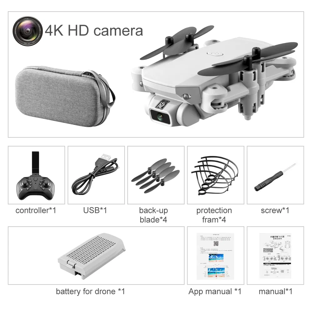 Mini WiFi Fpv with 0.3MP/5.0/4kmp HD Camera Altitude Hold Mode Foldable Quadcopter RTF RC Drone for Kids with CE (MINI-Grey-4K-bag)