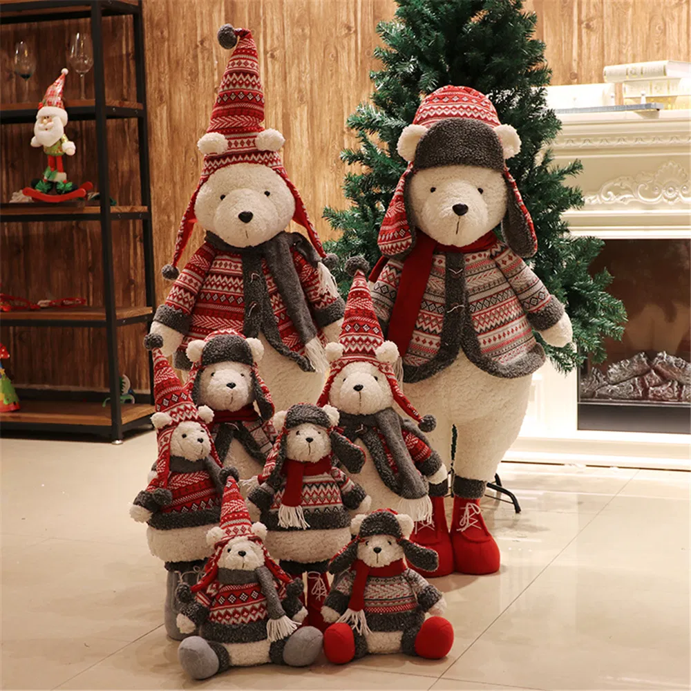 New Xmas Moose Deer Plush Toys with Red Scarf Embroider Logo Custom Cute Stuffed Animal Elk Soft Toy Plush Reindeer Christmas