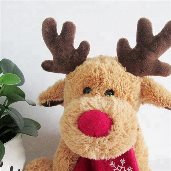 New Xmas Moose Deer Plush Toys with Red Scarf Embroider Logo Custom Cute Stuffed Animal Elk Soft Toy Plush Reindeer Christmas