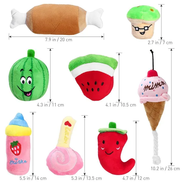 Pack of 8 Squeaky Dog Toys Pet Plush Chew Toys for Puppies Small Dogs