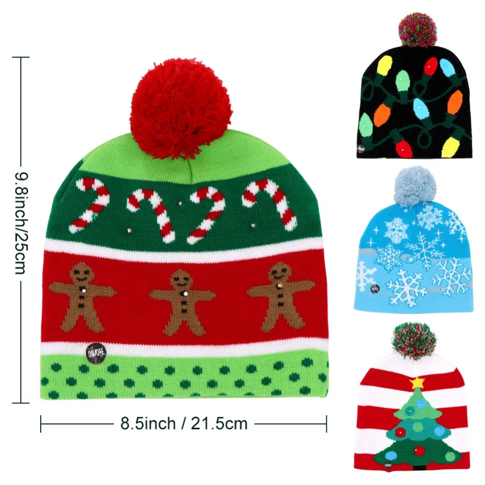 Plush LED Christmas Beanie Ugly Christmas Sweater Christmas Hat Beanie Light up Knitted Hat Toys
