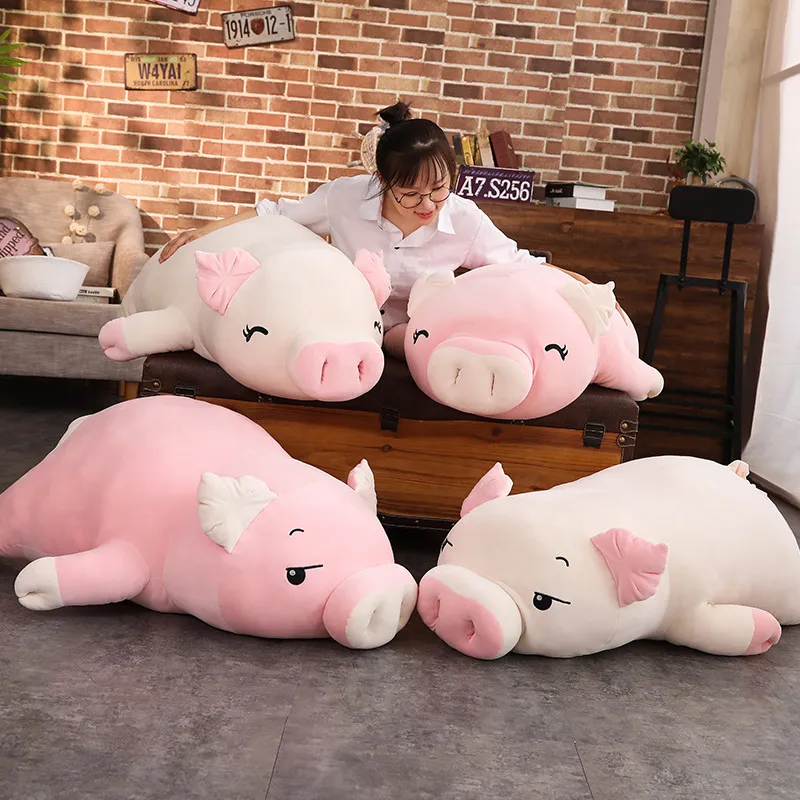 Plush Lovely Pig Stuffed Doll Lying Plush Piggy Toy White/Pink Animals Soft Plushie Gift
