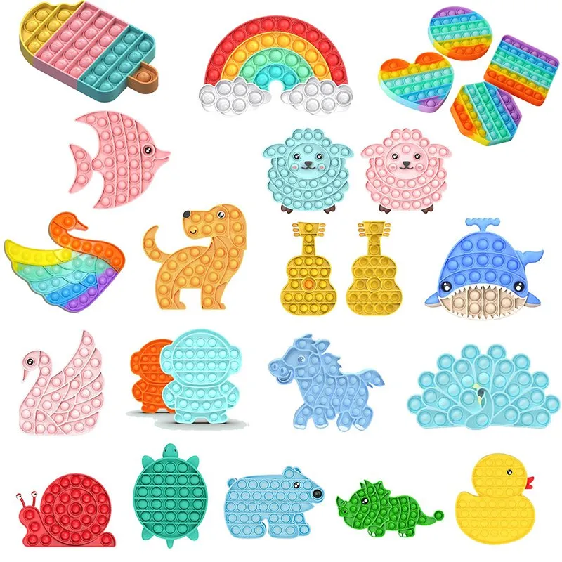 Rainbow Color Fruit Series Pineapple Watermelon Strawberry Baby Push Bubble Play Silicone Toy Avocado Autism Sensory Toys