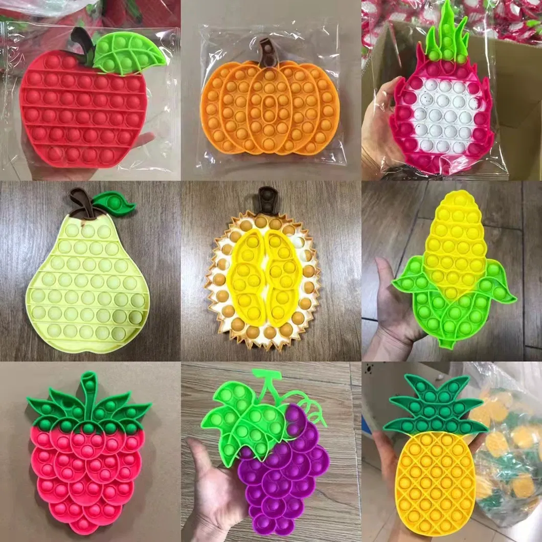 Rainbow Color Fruit Series Pineapple Watermelon Strawberry Baby Push Bubble Play Silicone Toy Avocado Autism Sensory Toys