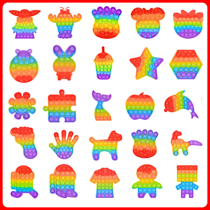 Rainbow Color Fruit Series Pineapple Watermelon Strawberry Baby Push Bubble Play Silicone Toy Avocado Autism Sensory Toys