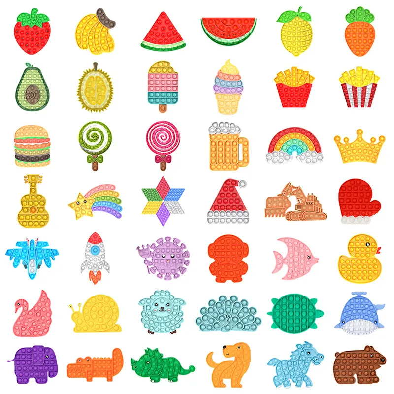 Rainbow Color Fruit Series Pineapple Watermelon Strawberry Baby Push Bubble Play Silicone Toy Avocado Autism Sensory Toys