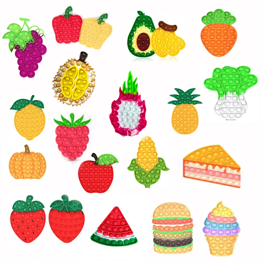 Rainbow Color Fruit Series Pineapple Watermelon Strawberry Baby Push Bubble Play Silicone Toy Avocado Autism Sensory Toys