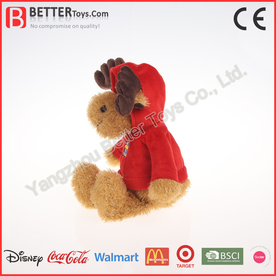 Soft Christmas Gift Decorations Plush Reindeer Stuffed Animal Moose Toy in Hoodie for Kids Children