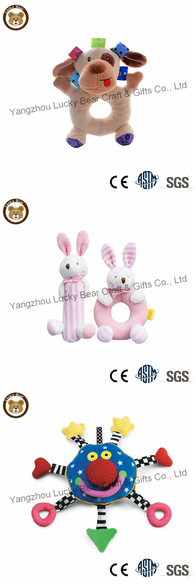Stuffed Animal Pink Elephant Soft Plush Toy Baby Rattle