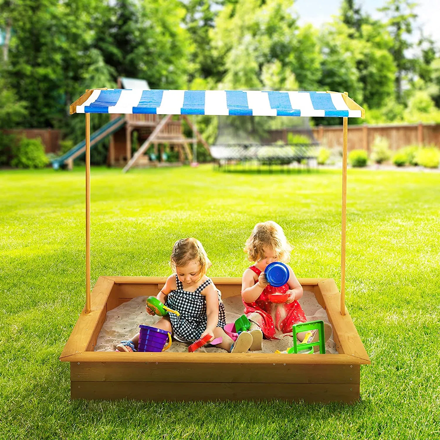 Wooden Children Outdoor Sandpit Sandbox with Roof