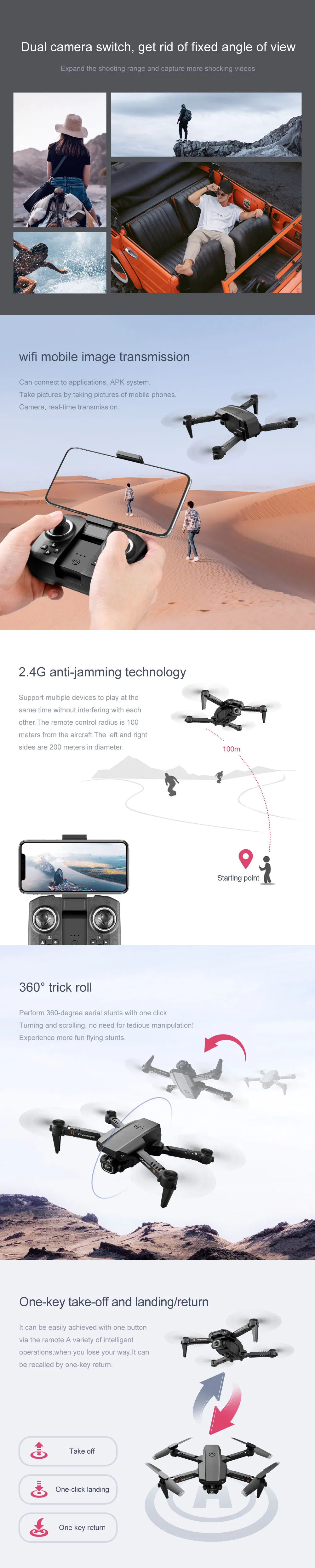 Xt6 Mini WiFi Fpv 4K/1080P HD Dual Camera Altitude Hold Mode Foldable Quadcopter RTF RC Drone (XT6-1080P-Box)